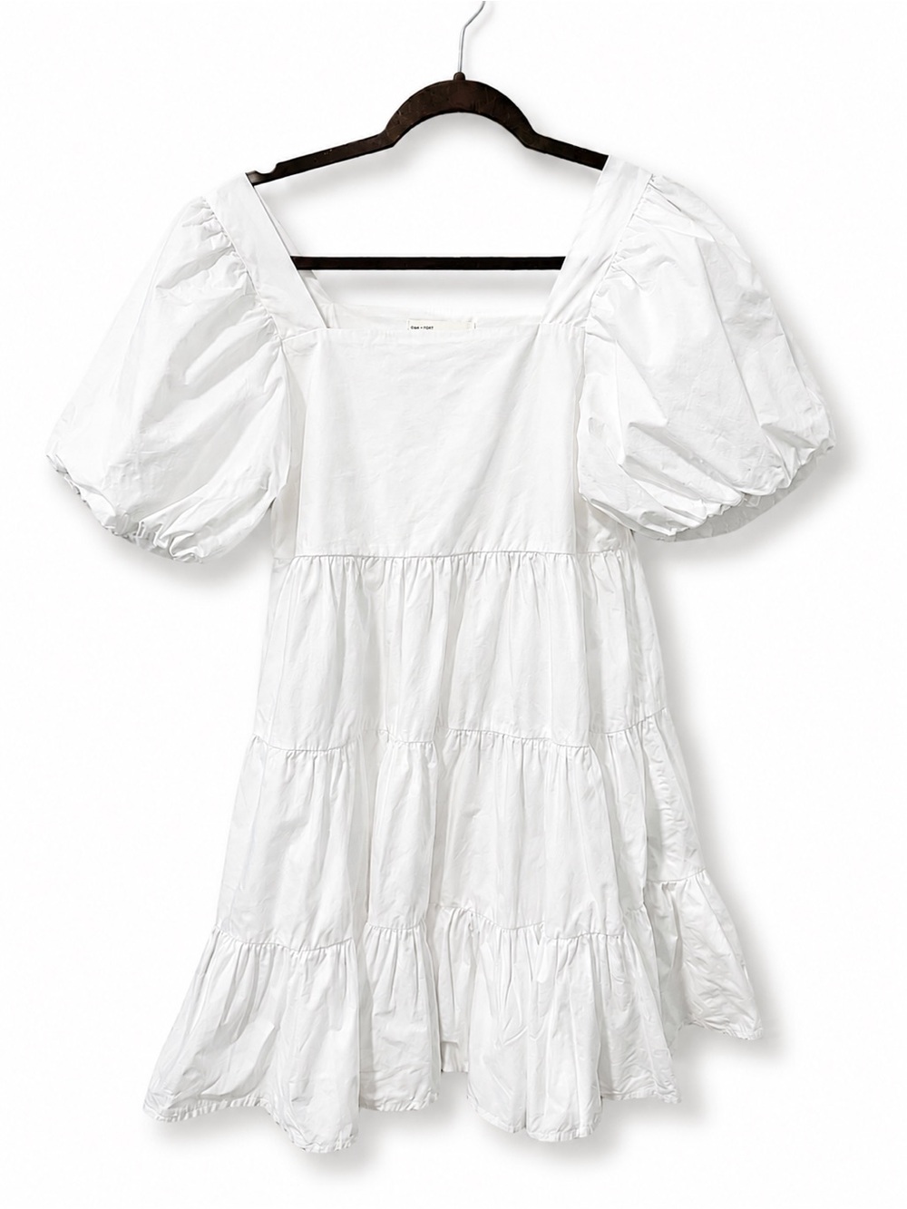 Oak + Fort White Puff Sleeve Mini Dress Sz S Coquette Flirty Romantic Festival - Picture 2 of 8